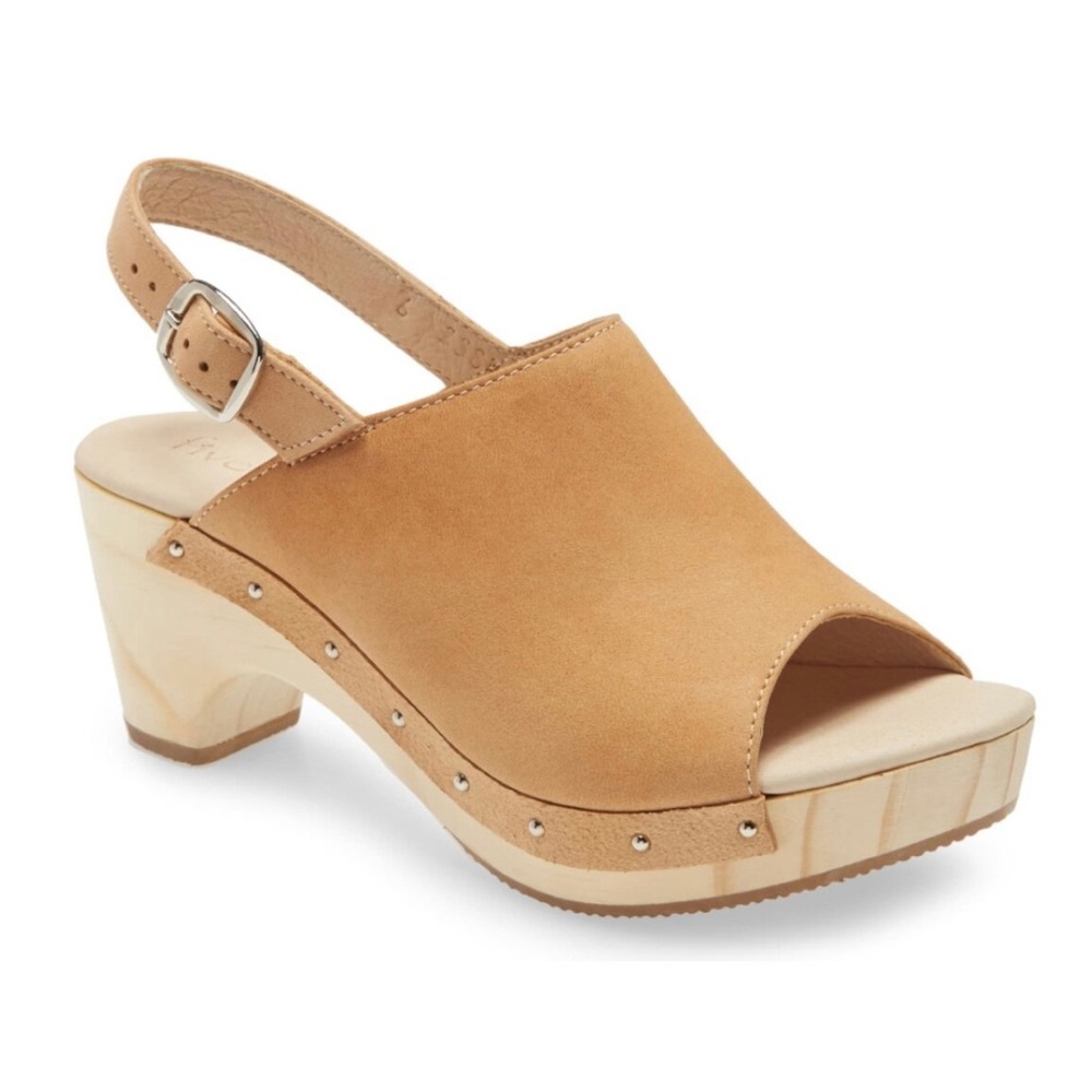 Five Worlds by Cordani Wooden Austina Clogs Boho Tan Brown Leather Size 8